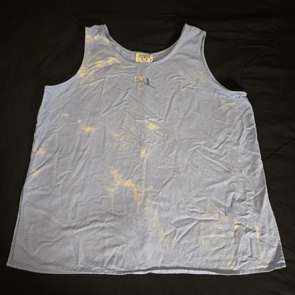Cervelle Tops - Cervelle Tank Top Womens 1X Blue White 100% Silk‎ Embroidered Floral Scoop Neck